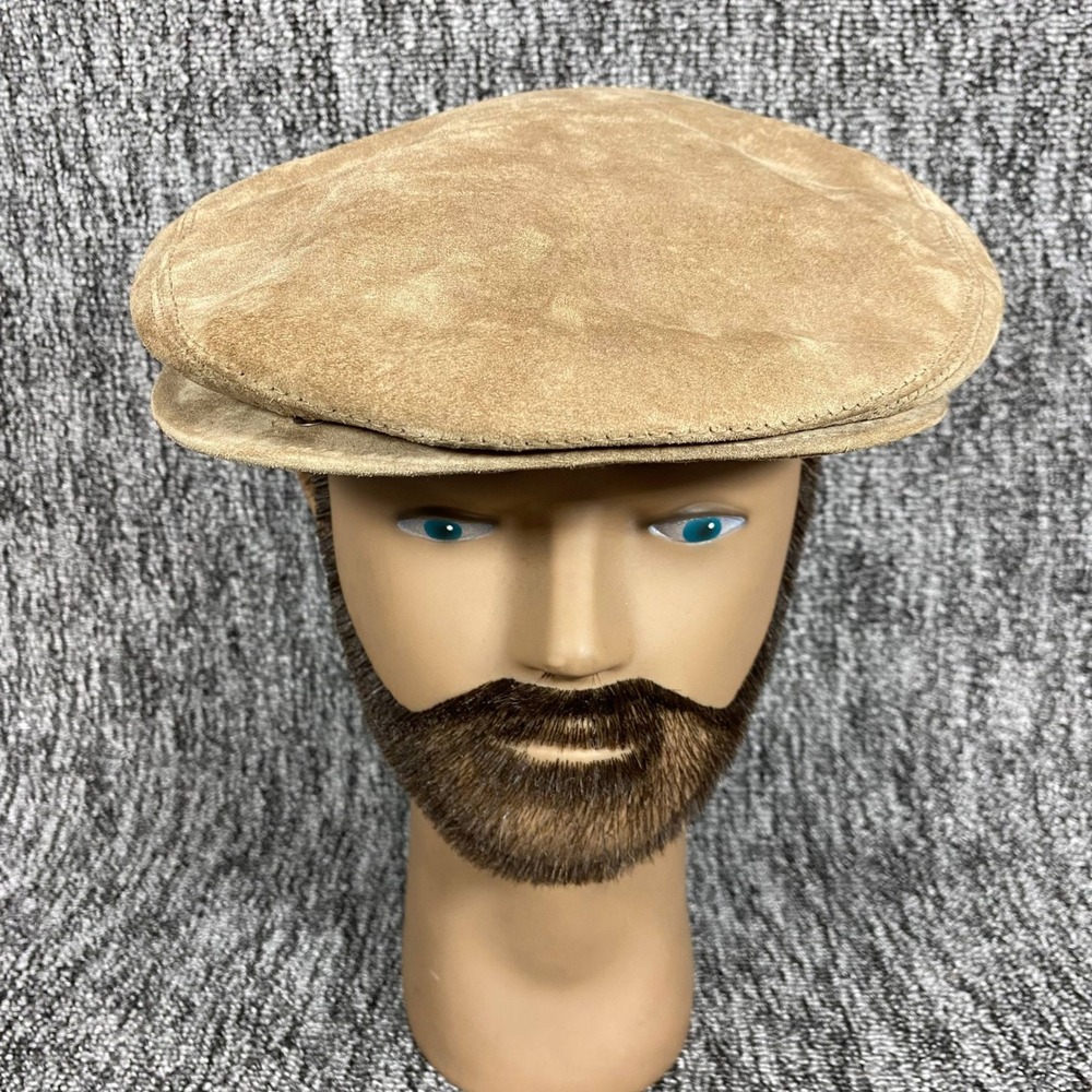 Vintage Trav'ler by Country Gentleman Tan Suede Leather Flat Cap Ivy Hat 7‎ 1/8